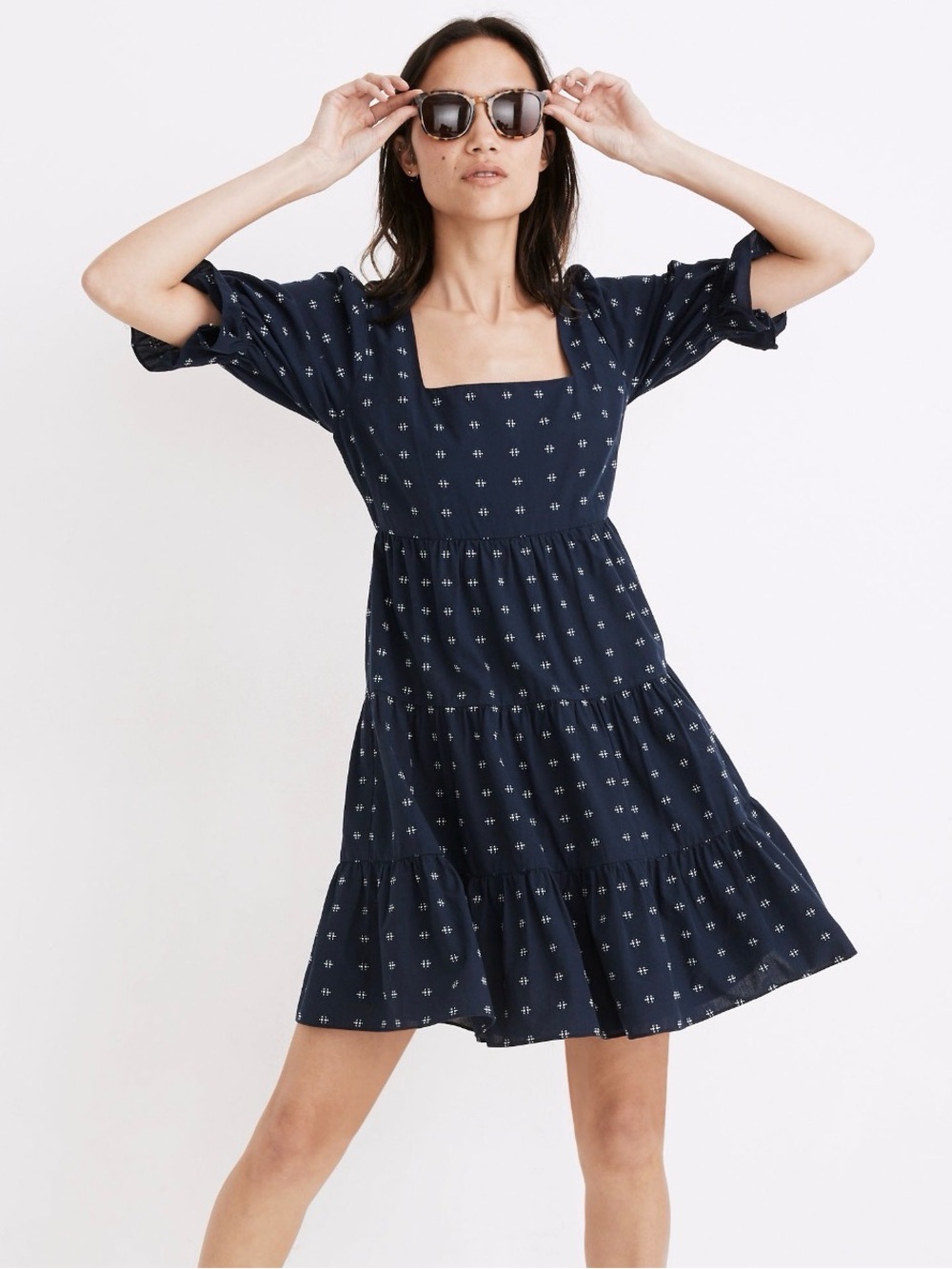 Madewell Square Neck Puff Sleeve Babydoll Dress Navy Size 6
